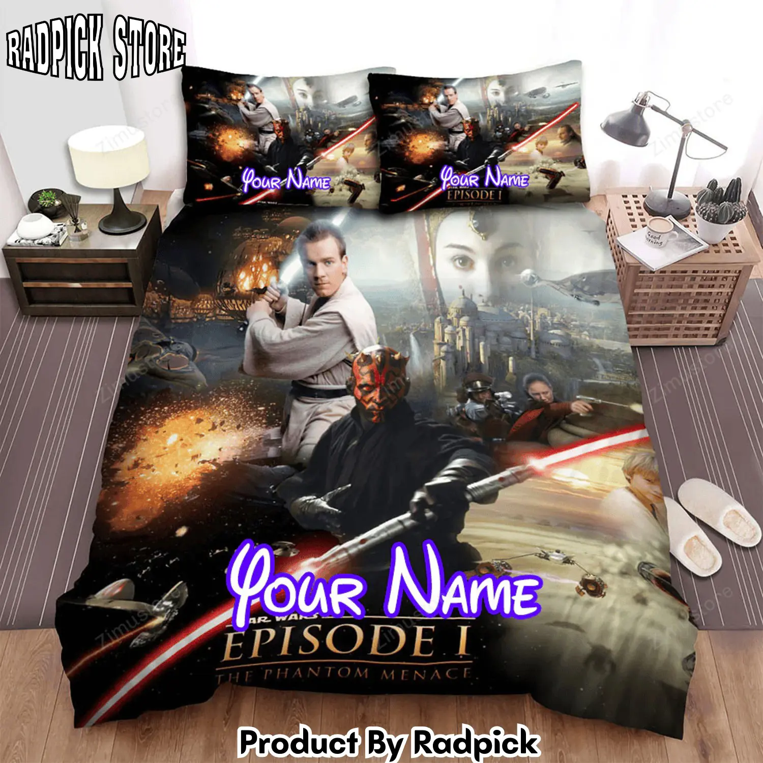 Radpick star wars episode i the phantom menace scene in the film fighting by sword movie poster bed sheets spread comforter duvet cover personalized name bedding sets rp3271976